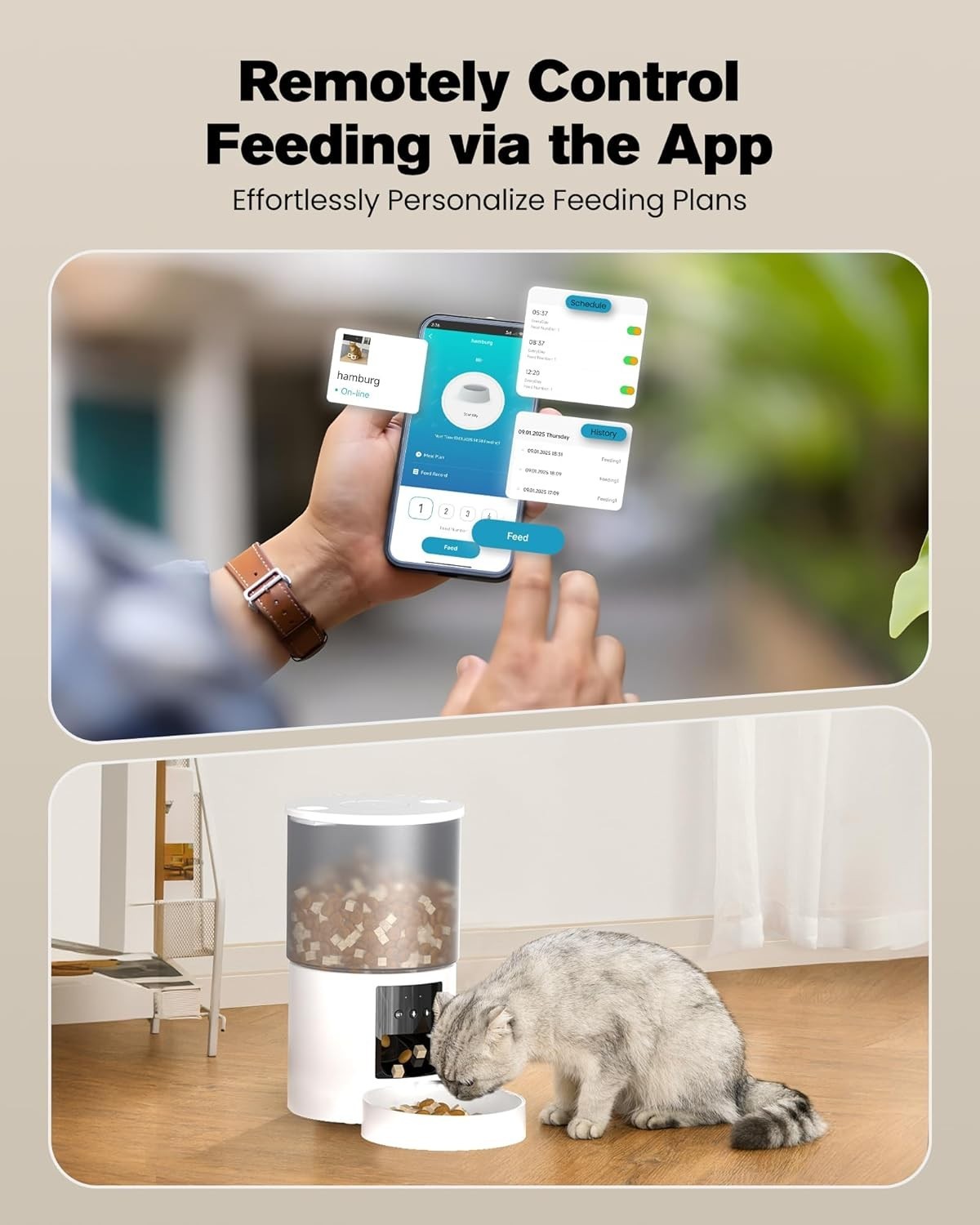Smart WiFi Pet Feeder 4L App Control Auto Food Dispenser Voice Call