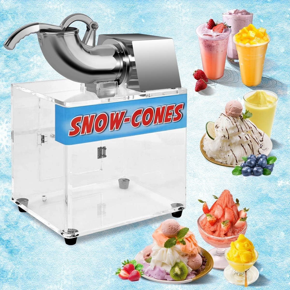 Commercial Ice Shaver Snow Cone Machine 200kg/hr Electric Ice Crusher