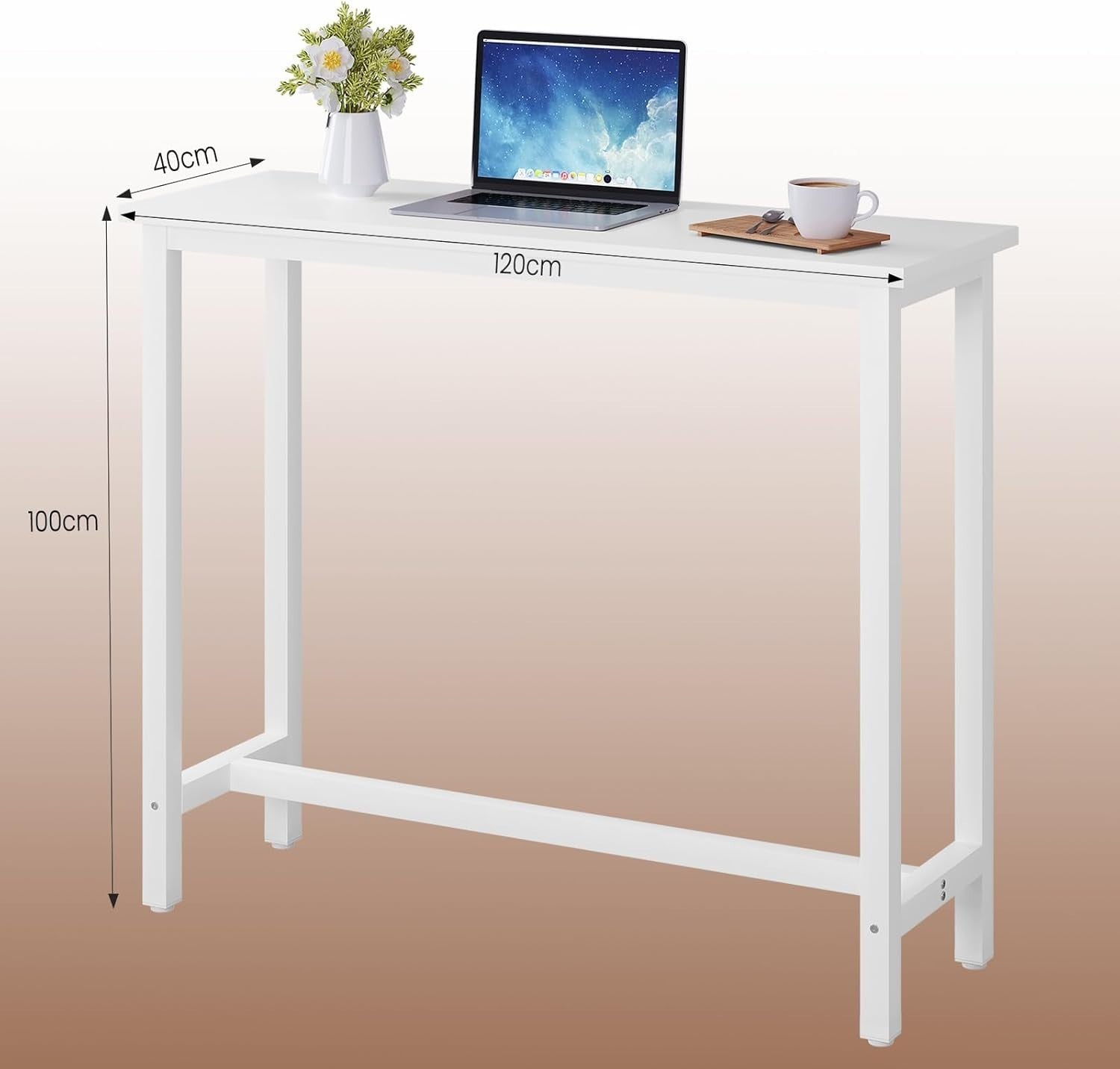 White Bar Table Set with 2 Stools, Space Saving Breakfast Counter with Footrest