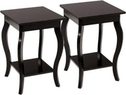 Set of 2 Coffee Brown Wooden Bedside Tables – Modern 2-Tier Side Tables 40×40×60