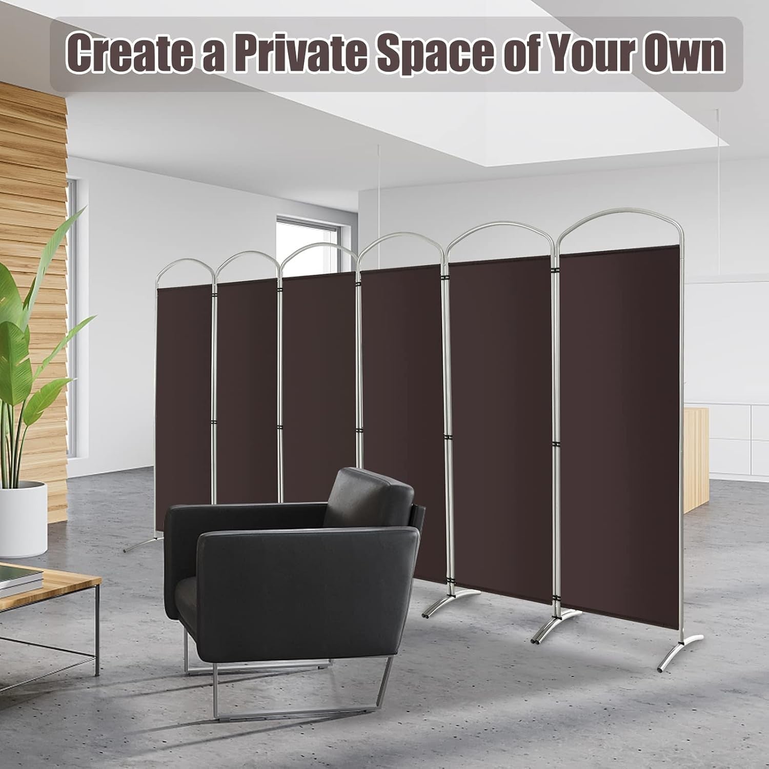 6 Panel Coffee Folding Room Divider Privacy Screen for Bedroom Office 188cm High