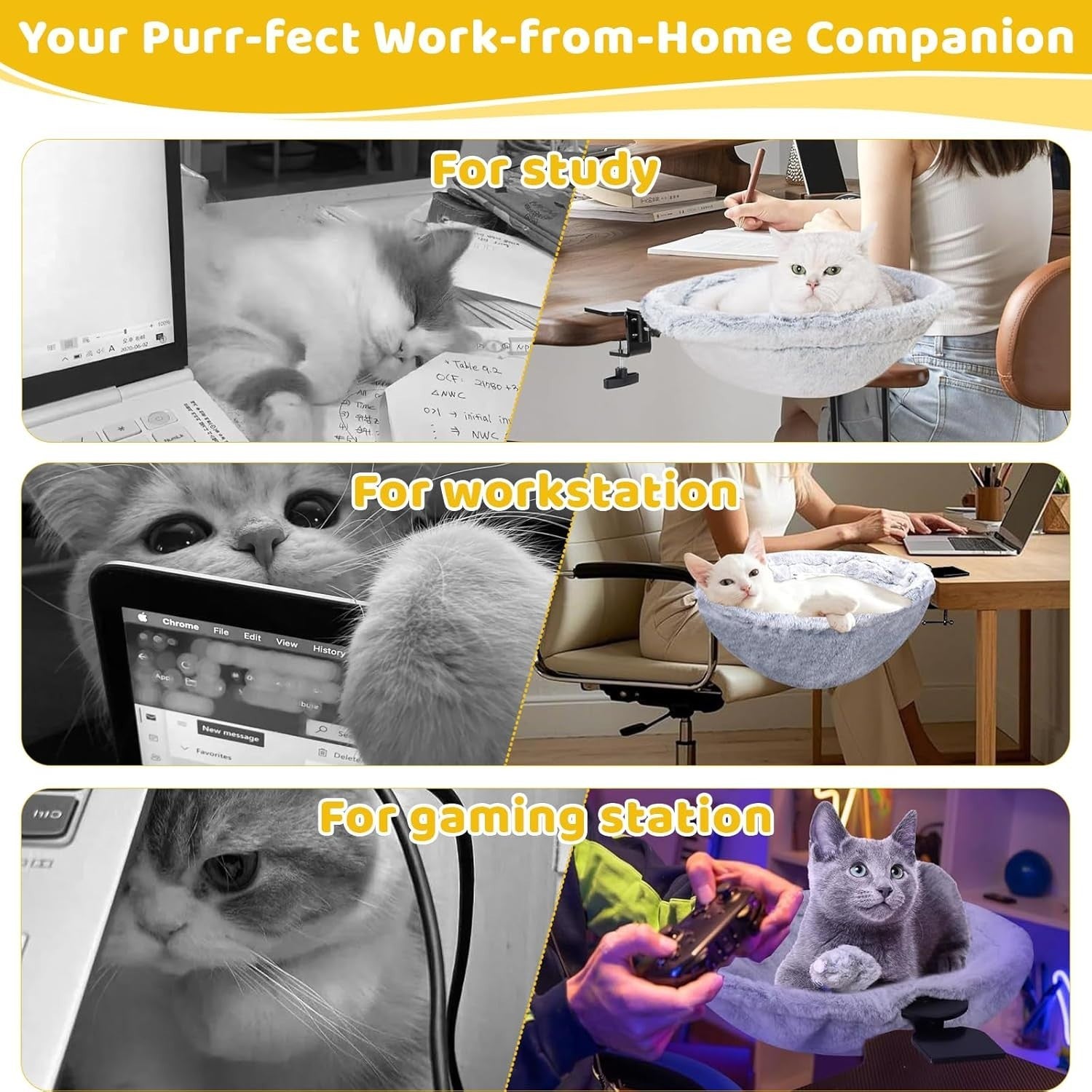 360 Rotating Desk Cat Hammock Plush Cat Bed Clamp On Perch
