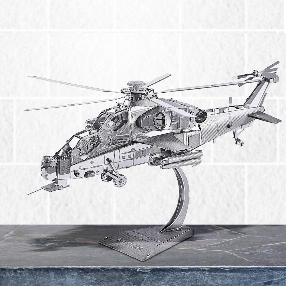 3D Metal Thunderbolt Helicopter Puzzle Model Kit - Stainless Steel, 122 Pcs