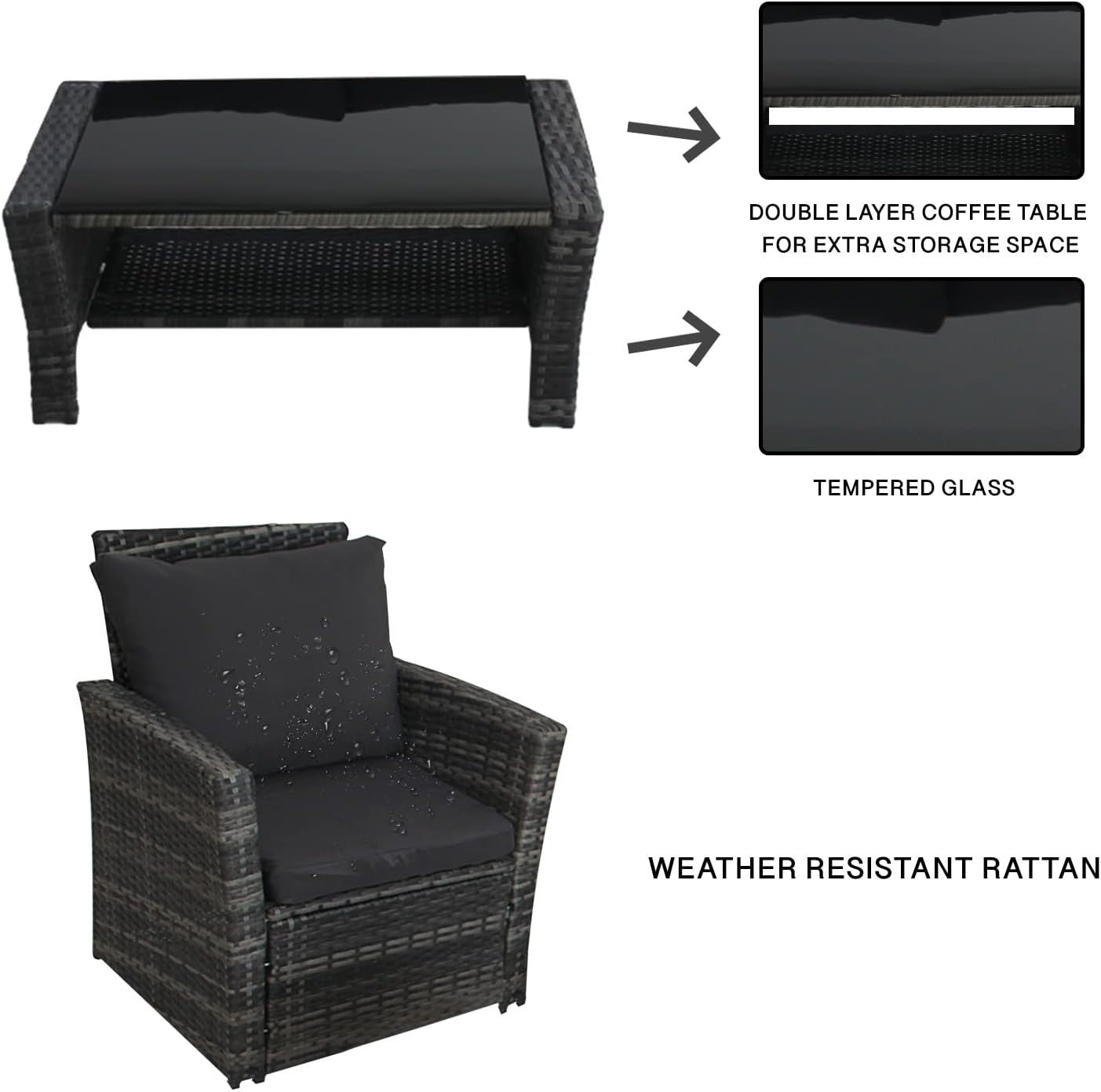 Outdoor 4 Seater Rattan Sofa Set Garden Patio Furniture Cushions Table