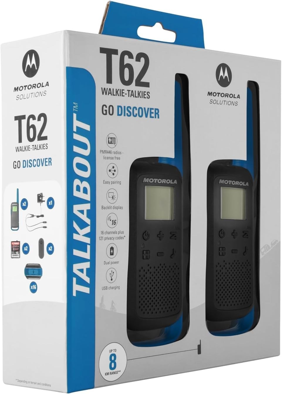PMR446 Walkie Talkies Twin Pack 8KM Range LCD 16 Channel Radio