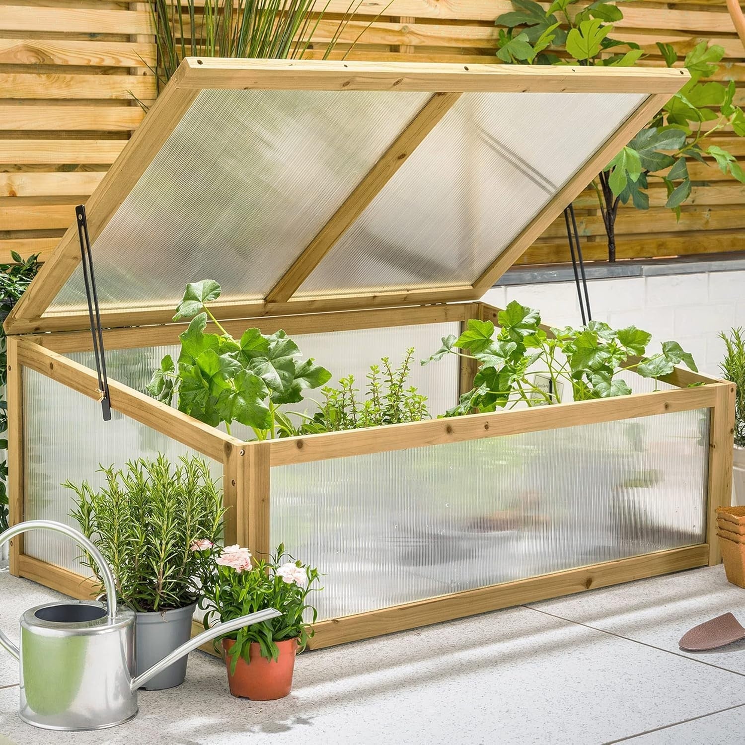 Raised Wooden Cold Frame Greenhouse 100x65x40cm Polycarbonate UV Panels