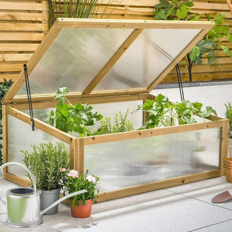 Raised Wooden Cold Frame Greenhouse 100x65x40cm Polycarbonate UV Panels