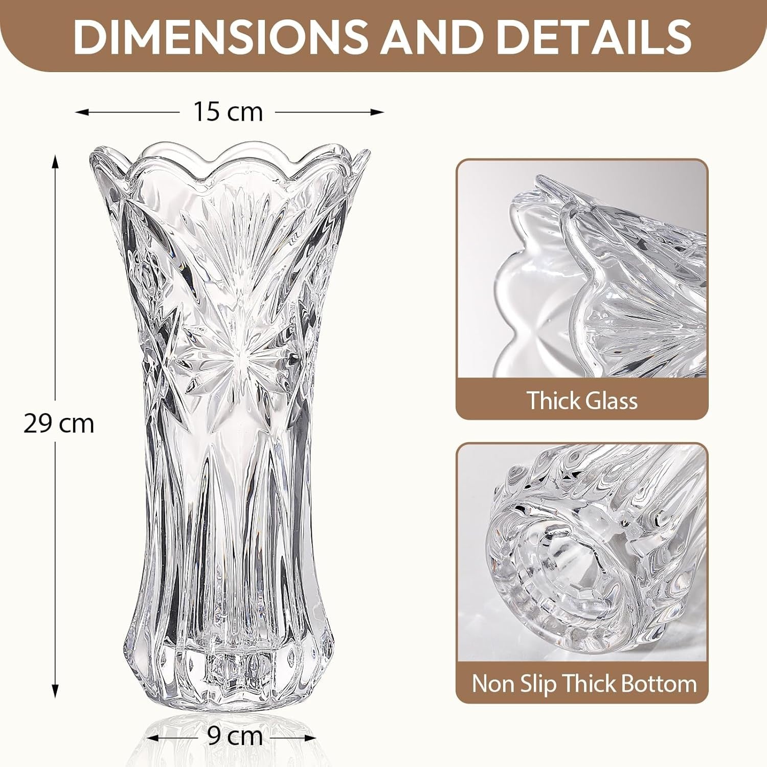 30cm Crystal Glass Flower Vase Tall Tulip Vase Wedding Centrepiece