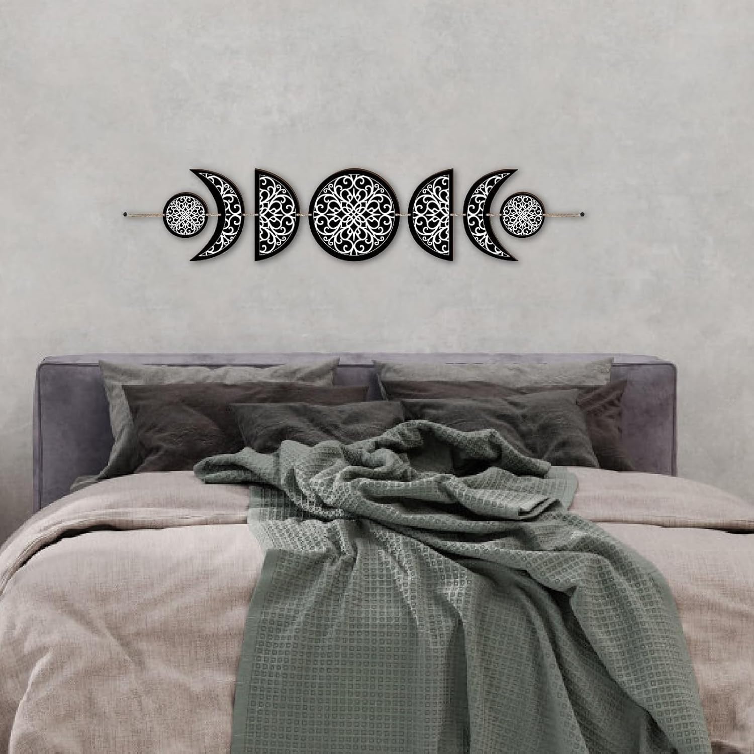 Moon Phase Wall Decor Wooden Boho 7-Piece Hanging Art 31x6.2
