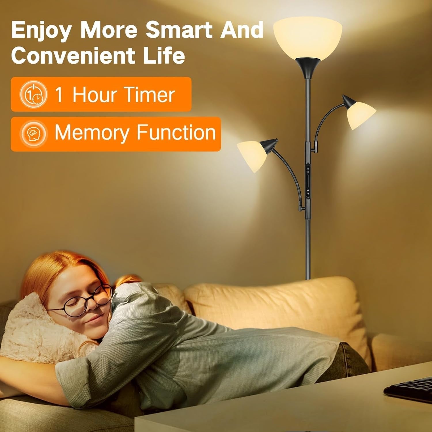 3-Light Modern Tree Floor Lamp, App Control, Dimmable, Adjustable Color