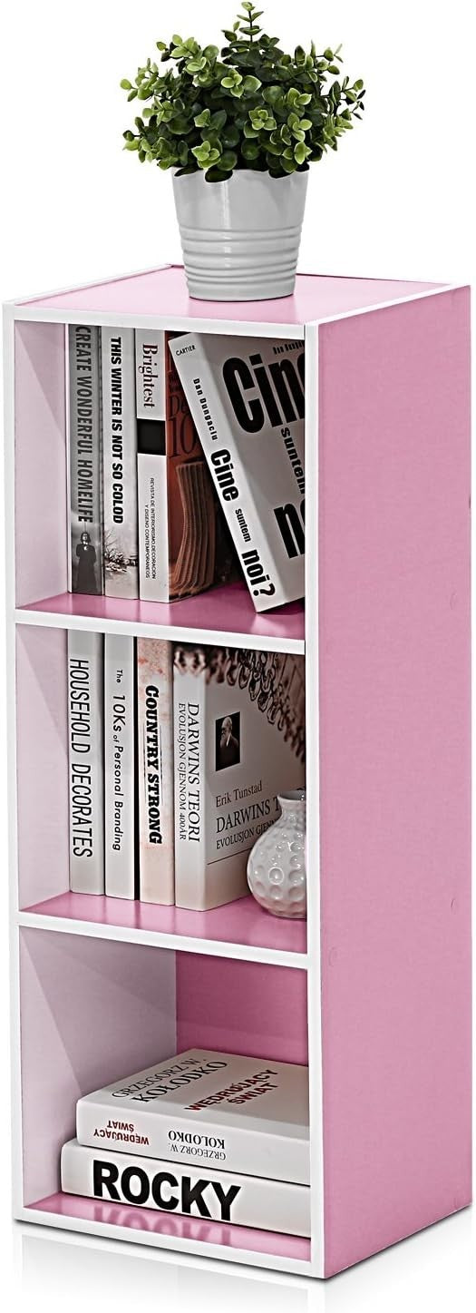 3 Cube Wooden Bookcase Small Storage Shelf Compact Organizer Bookshelf Pink