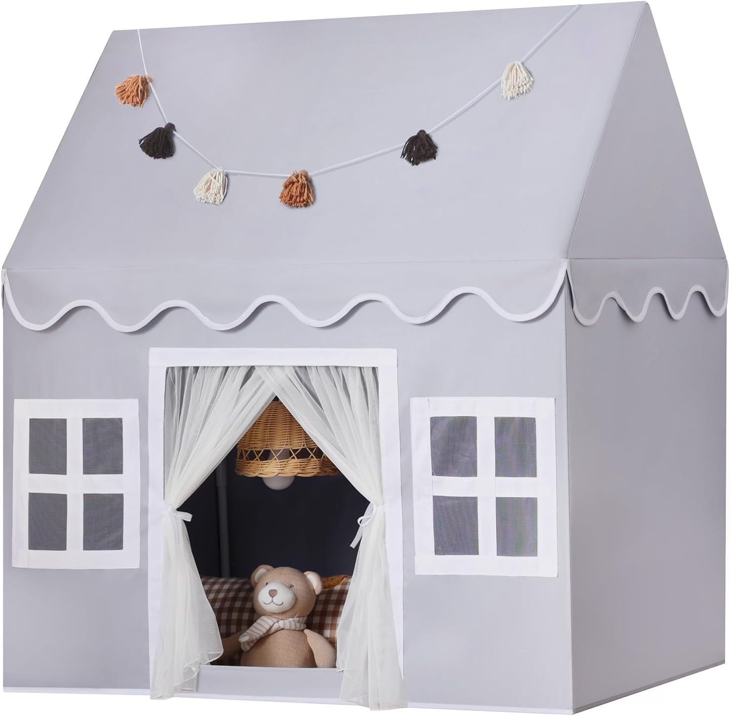 Kids Play Tent with Padded Mat Indoor Fairy Tale Playhouse Grey