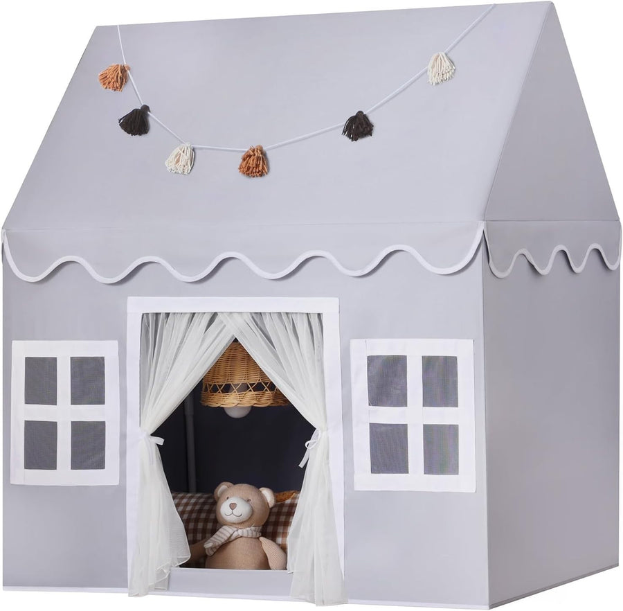Kids Play Tent with Padded Mat Indoor Fairy Tale Playhouse Grey