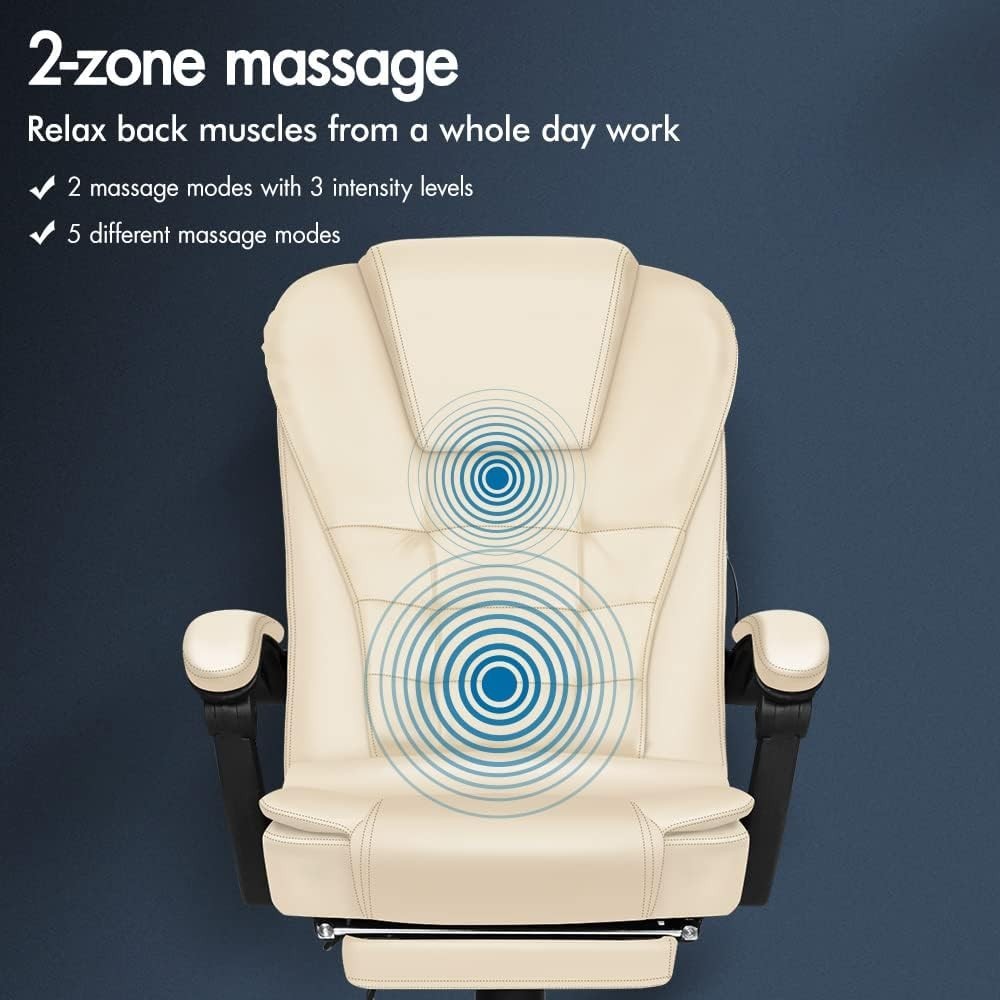 Luxury Office Massage Chair Reclining PU Leather Desk Seat Adjustable Footrest
