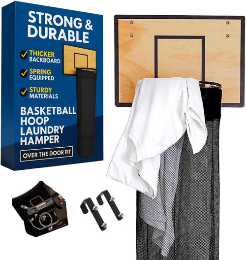 Over-Door Basketball Laundry Hamper with Hoop & Zipper Bottom for Kids Teens Roo
