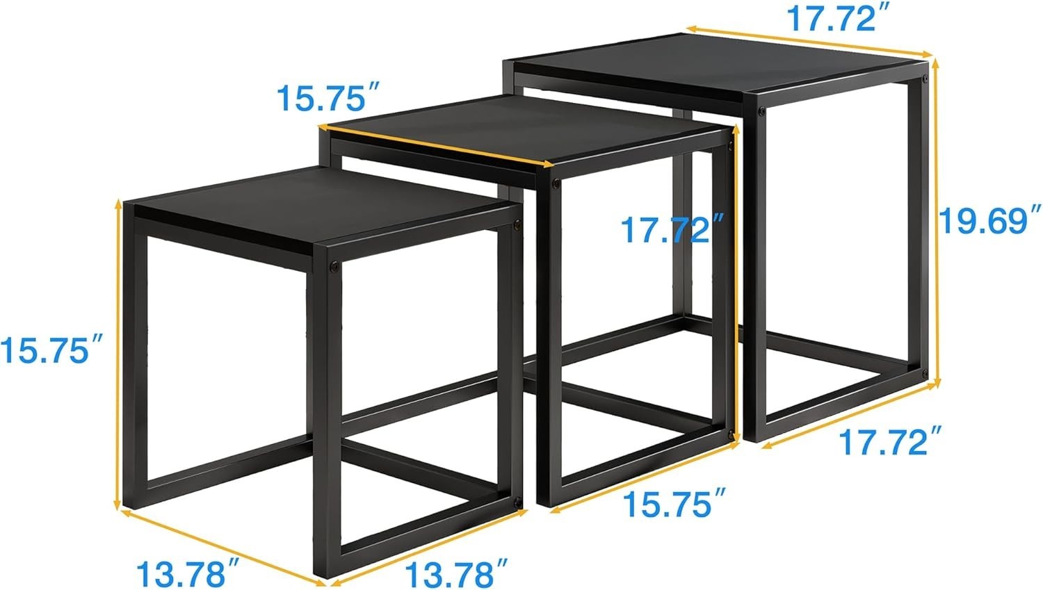 Nesting Coffee Side End Table Set Black Wood Metal Frame Home Living Room Office