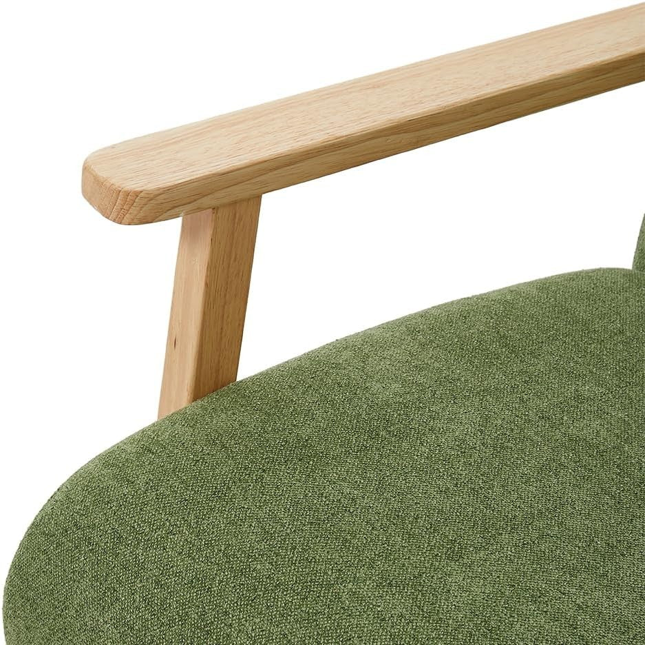 Green Chenille Accent Armchair Solid Wood Frame Lounge Chair