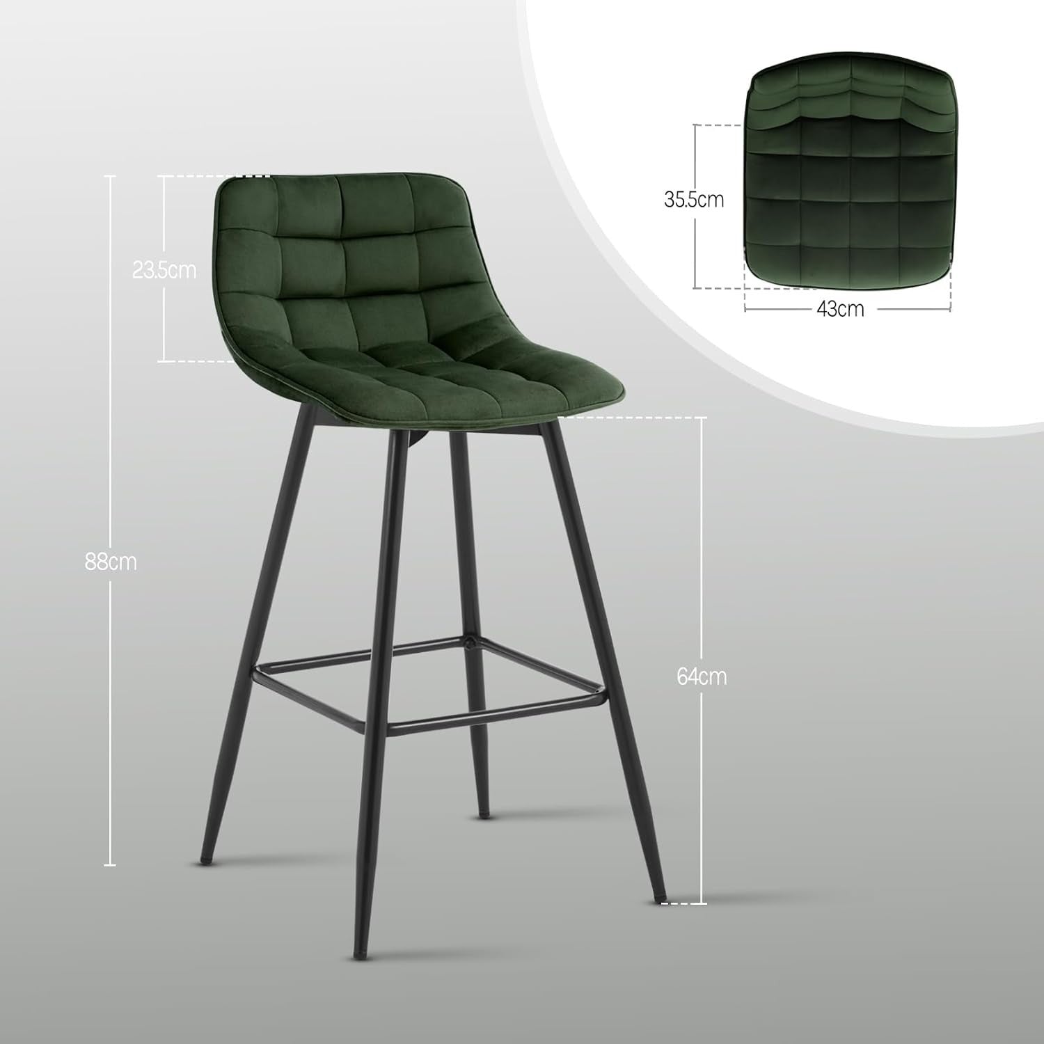 Set of 4 Brown Faux Leather Bar Stools L-Shaped Seat with Footrest 88cm