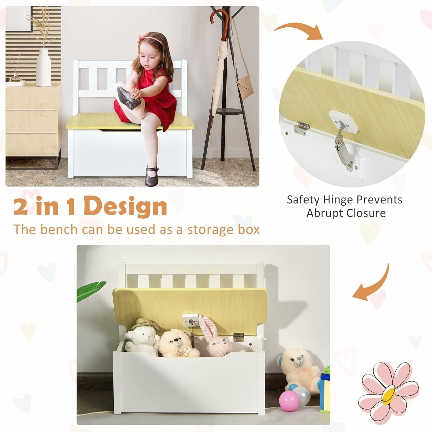 Kids Wooden Table Chair Set with Storage Bench 4pc Toddler Furniture