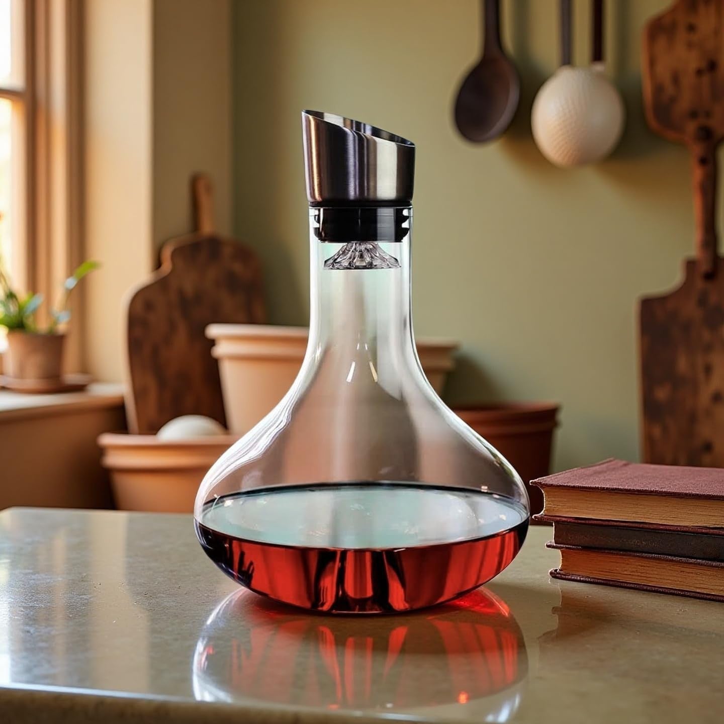 Wine Decanter with Aerator 1.5L Crystal Glass Carafe for Red Wine Gifts