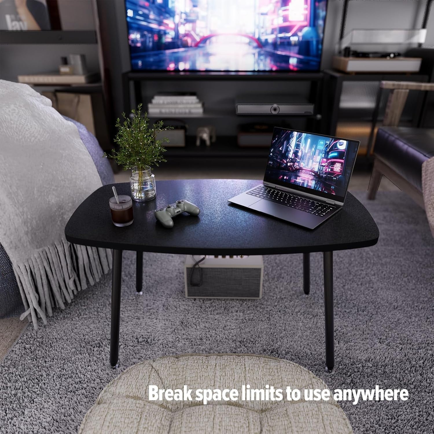 Portable Folding Coffee Table for Small Spaces, Modern Black 80x40cm