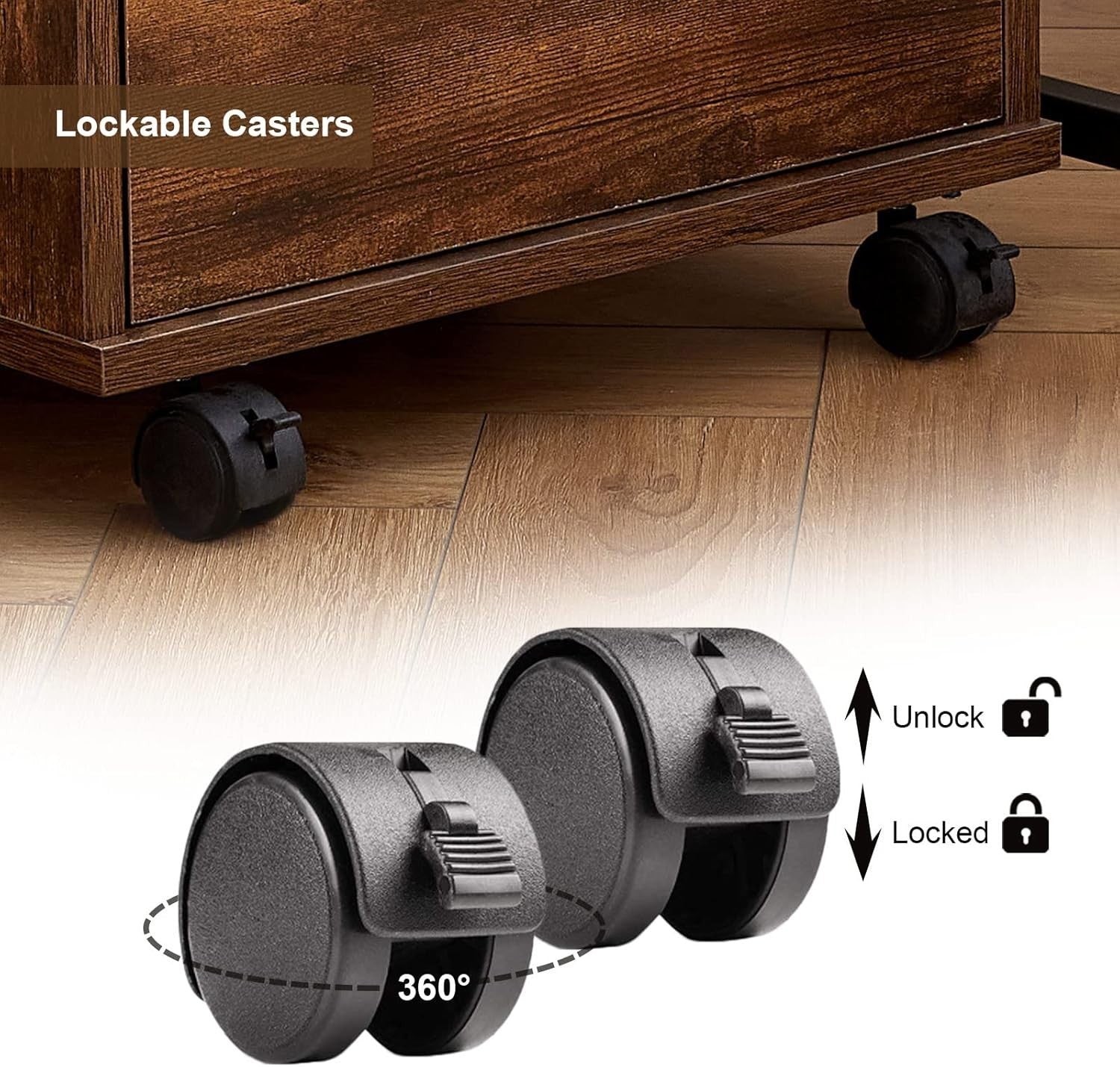 Rustic Brown Mobile File Cabinet Set 40cm Lockable Under Desk