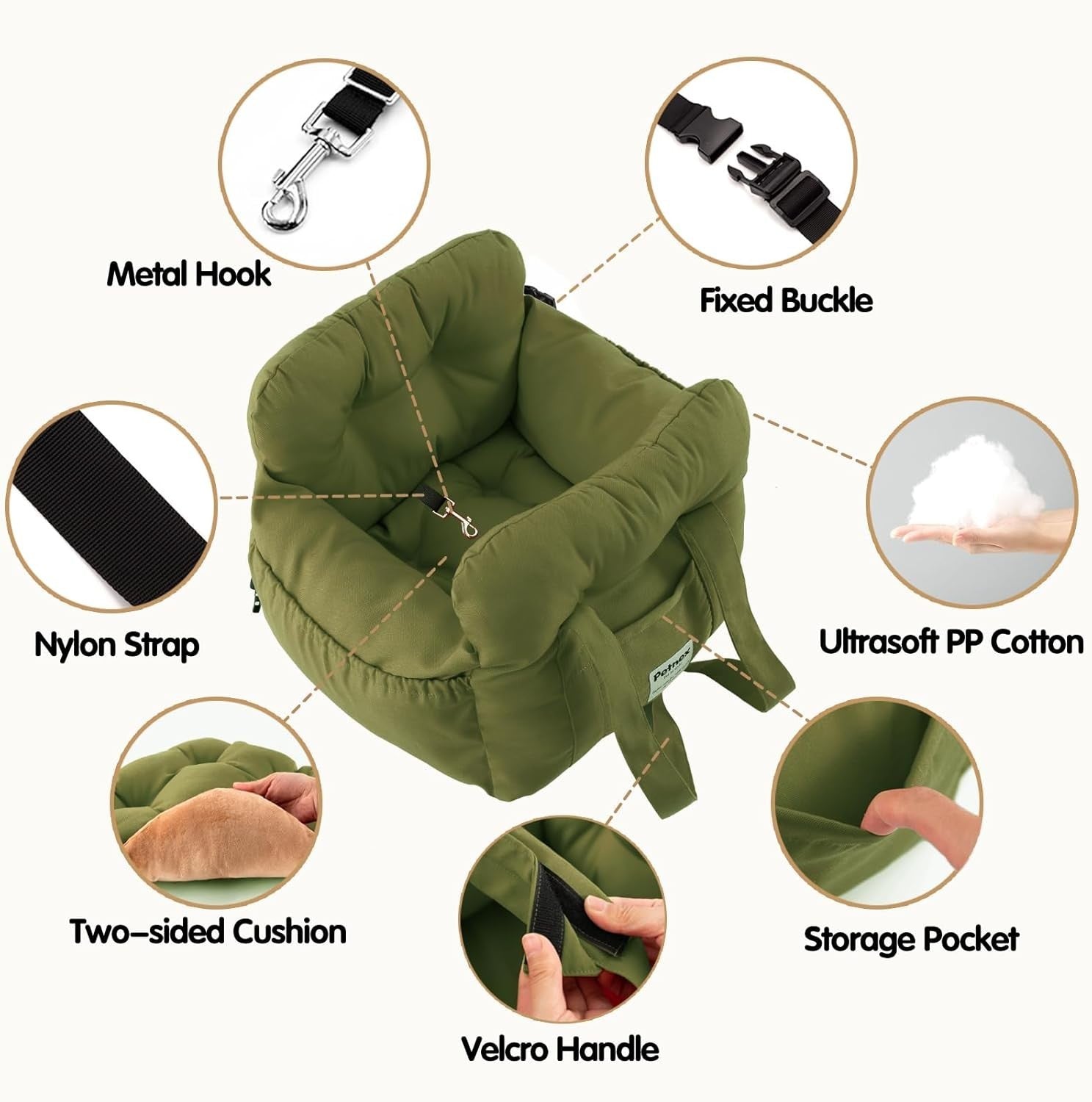Puppy Car Booster Seat Pet Travel Carrier Bed Small Dogs Army Green