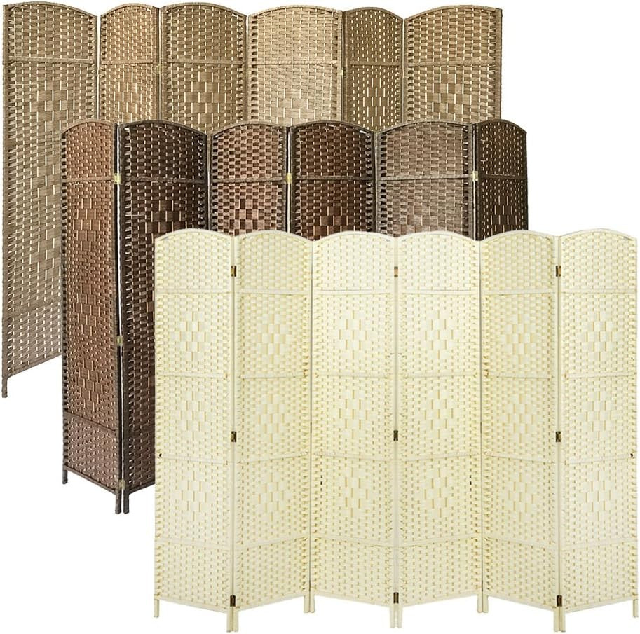 6 Panel Beige Wicker Folding Room Divider Handwoven Privacy Screen 170cm