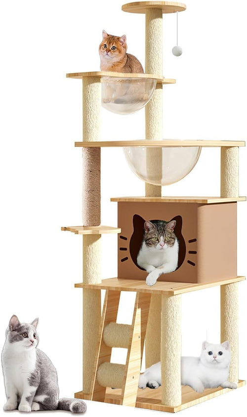 145cm Cat Tree Multi Level Tower Condo Perches Hammock Ladder Indoor Cats