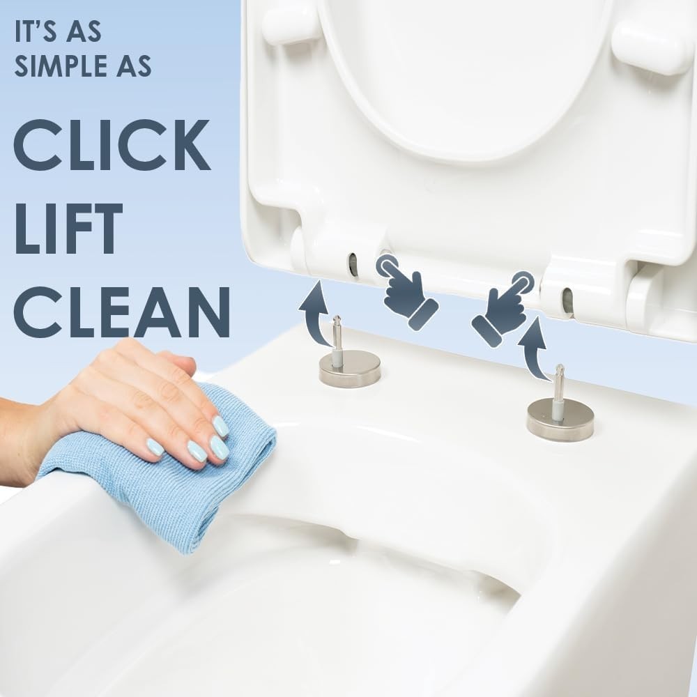 White D-Shaped Toilet Seat Thermoplastic Quick Release Top & Bottom Fix 45x36cm