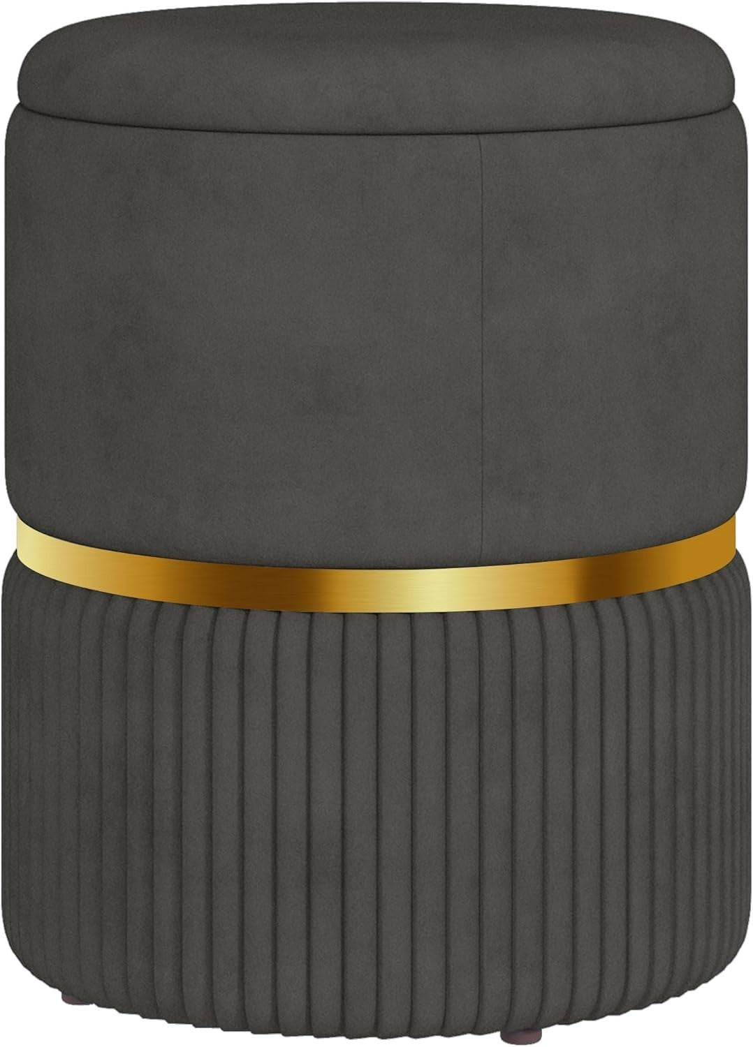 Grey Velvet Round Storage Stool Ottoman Padded Seat Footstool Vanity Chair