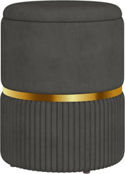 Grey Velvet Round Storage Stool Ottoman Padded Seat Footstool Vanity Chair