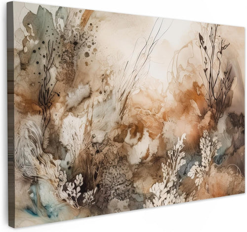 Large Abstract Floral Canvas Wall Art 120x80cm Beige Modern Living Room