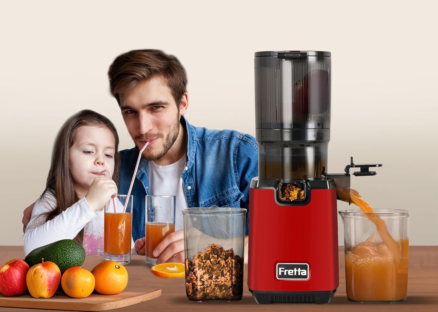 Cold Press Juicer 135mm Wide Mouth Whole Fruit 250W Quiet BPA Free