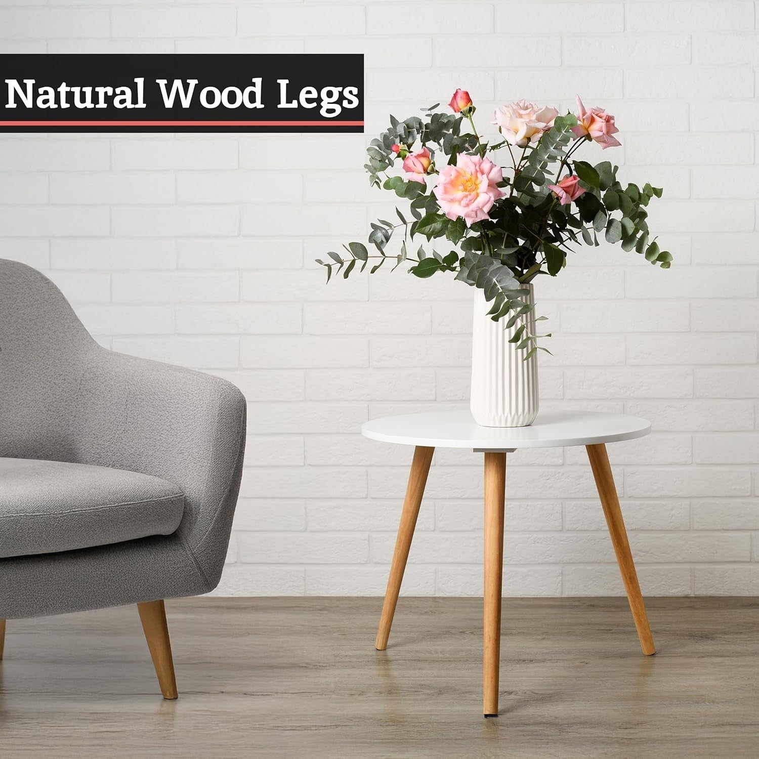 2x Modern Nesting Coffee Side Tables Round Wood White Set Home Living Room