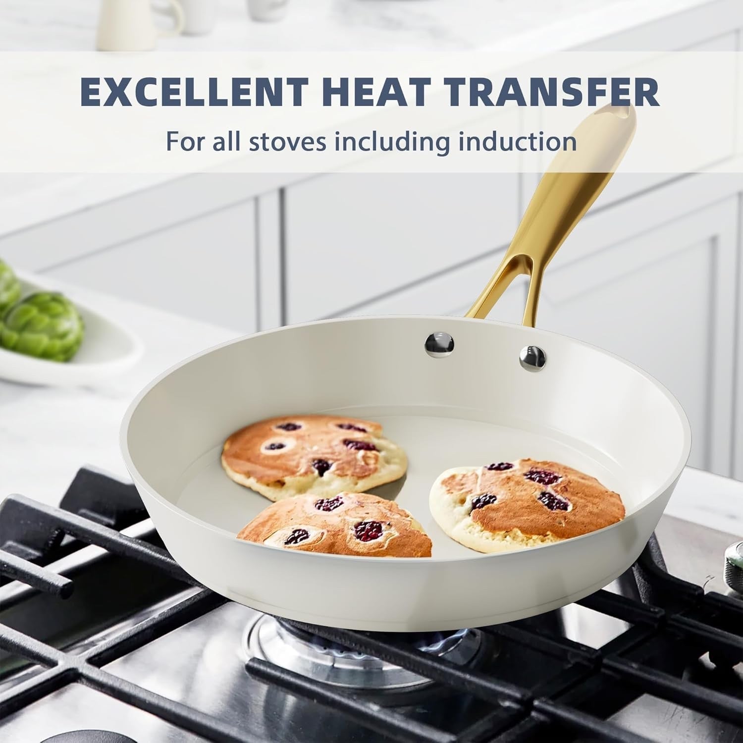 16Pcs Beige Ceramic Non Stick Cookware Set with Lids & Utensils Induction Safe