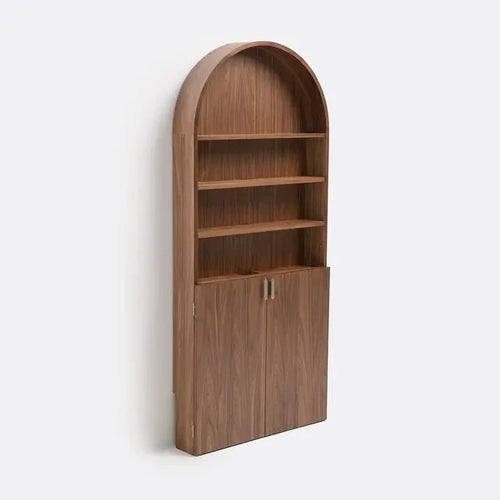 Walnut Bookcase with Folding Desk 180cm Compact Wall Storage Workspace