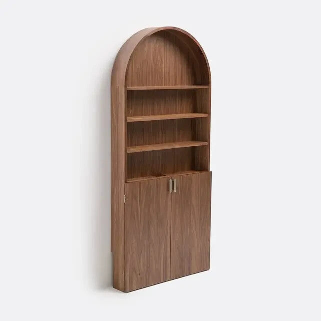Walnut Bookcase with Folding Desk 180cm Compact Wall Storage Workspace