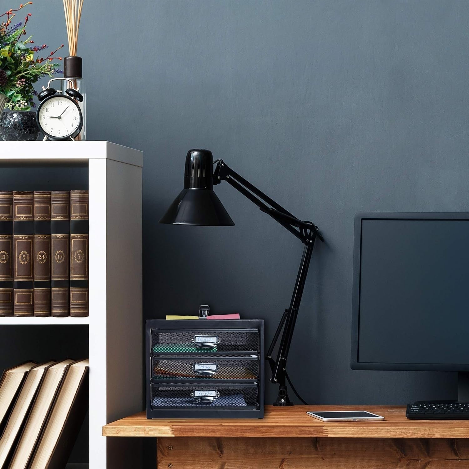 Desk Organiser with 3 Drawers, A4 File Storage & Paper Sorter, Black Office Stor