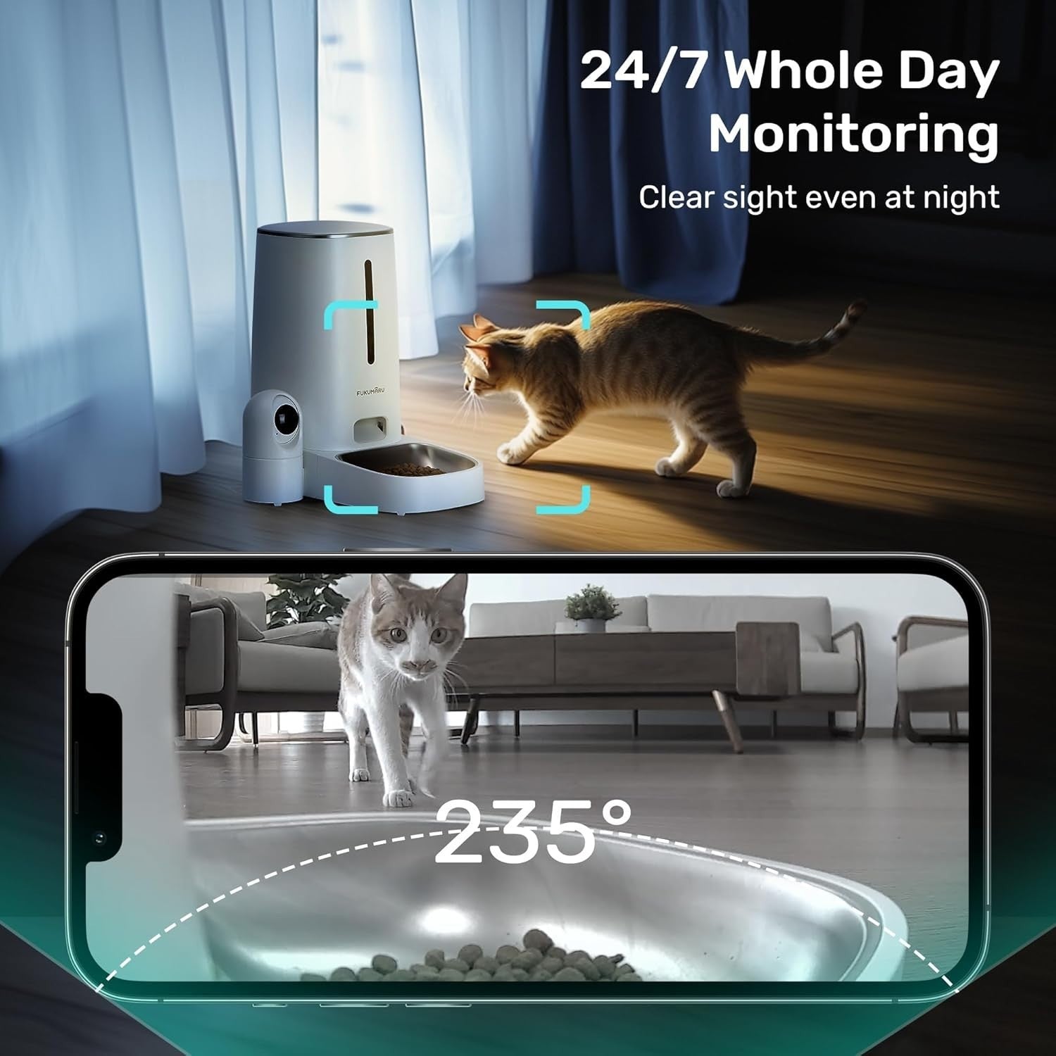 Smart Cat Feeder with Camera 1080P WiFi App Control 2 Way Audio