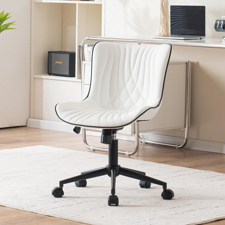 Ergonomic Office Chair White Faux Leather Desk Chair Adjustable Swivel Wheels