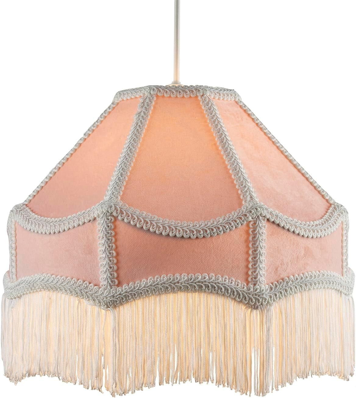 Victorian Empire Velvet Lampshade Soft Pink Tassel Pendant 40cm
