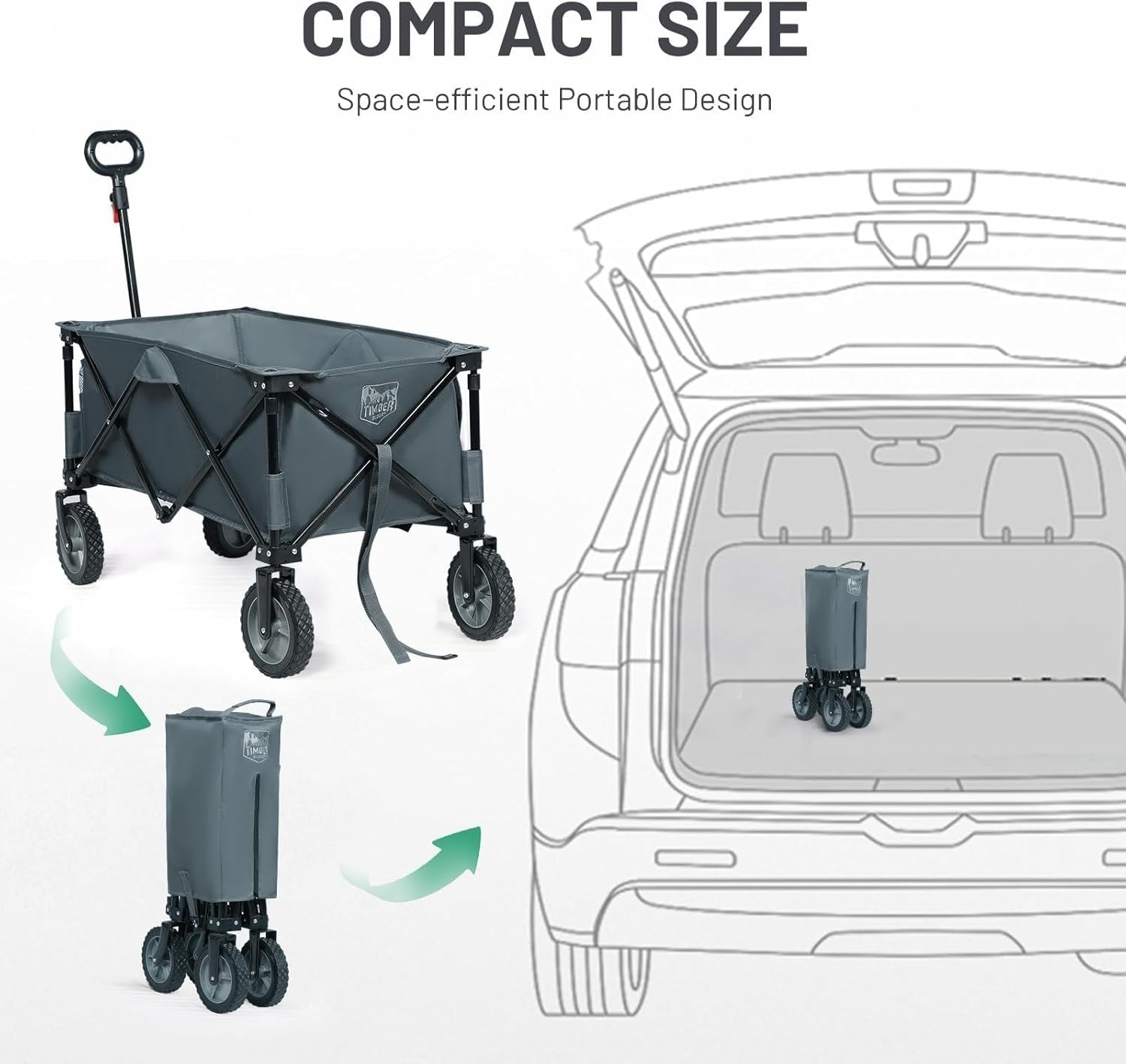 Grey 200L Folding Camping Wagon Heavy Duty Festival Trolley 100kg Adjustable
