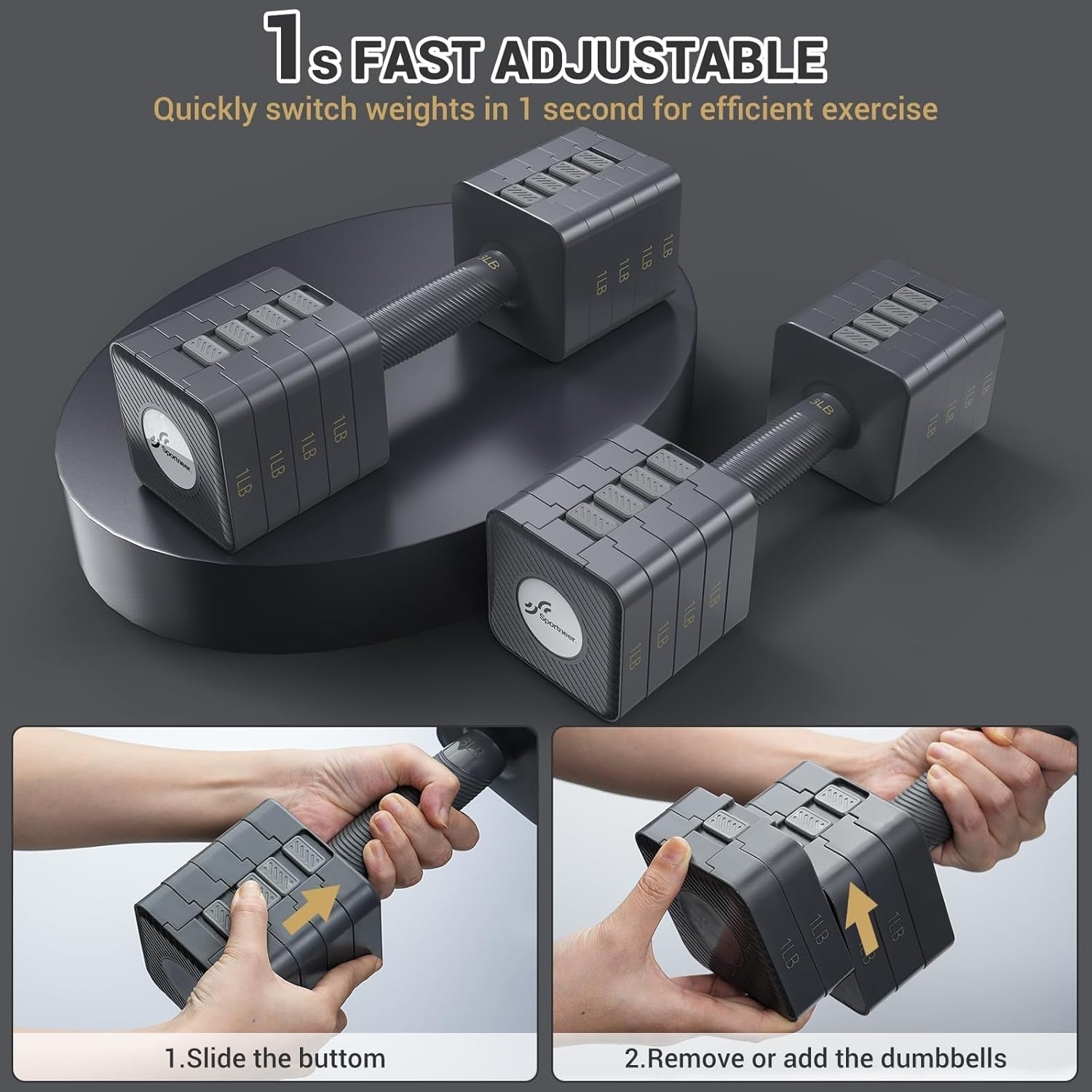 5-in-1 Adjustable Dumbbell Set Pair Up to 10kg Quick Change Home Gym Weights