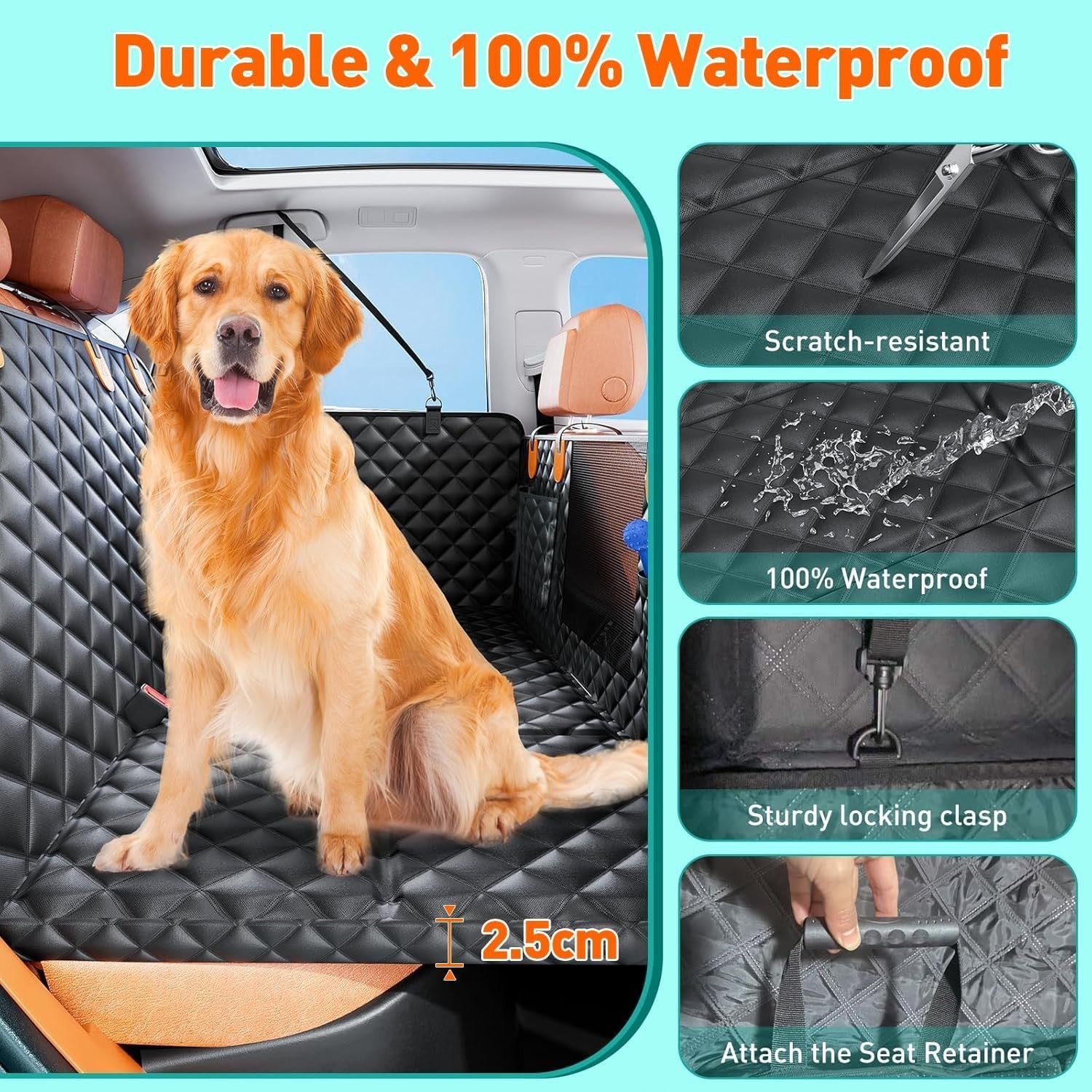 Hard Bottom Dog Car Hammock Back Seat Extender Waterproof 400lb Load