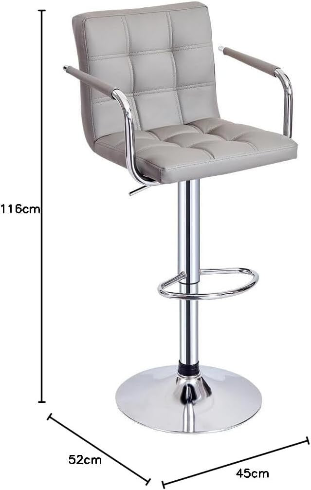 Set of 2 Grey Adjustable Swivel Bar Stools with Armrests & PU Leather