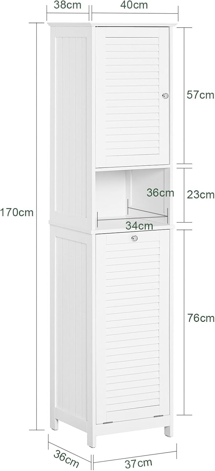Tall Bathroom Storage Cabinet with Laundry Basket Slim Freestanding White Unit