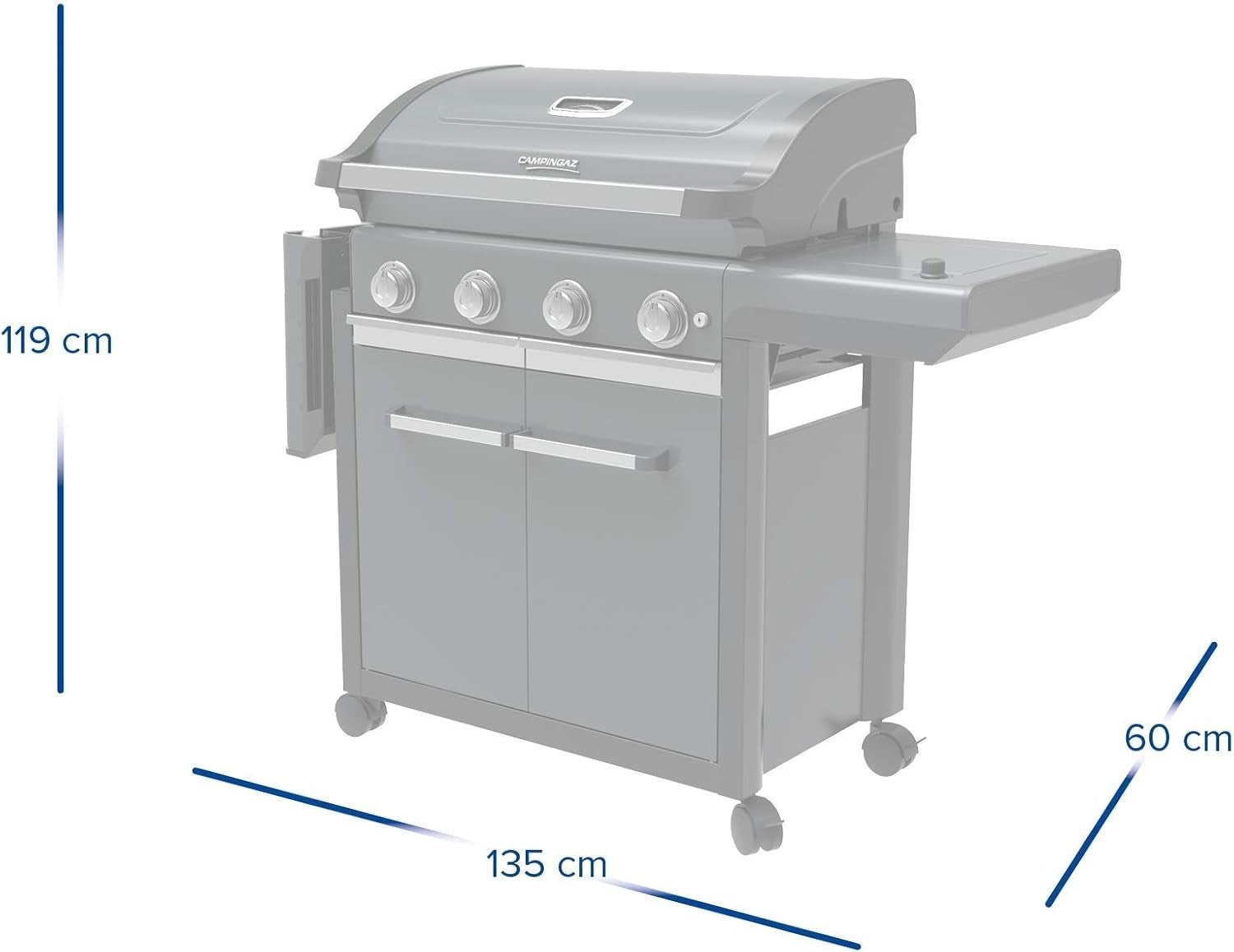4 Burner Gas BBQ Grill with Side Burner Outdoor Kitchen Large Cooking Area