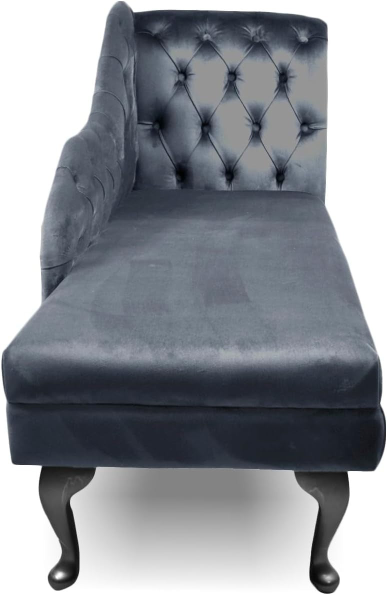 Velvet Tufted Chaise Lounge Sofa Right Hand – Handmade Durable Comfort Grey