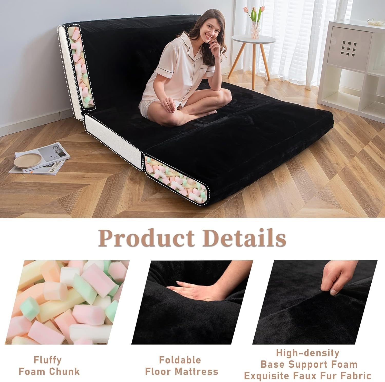 Charcoal 4 Fold Floor Sofa Bed Chair 75x240cm Plush Foam Washable Cover